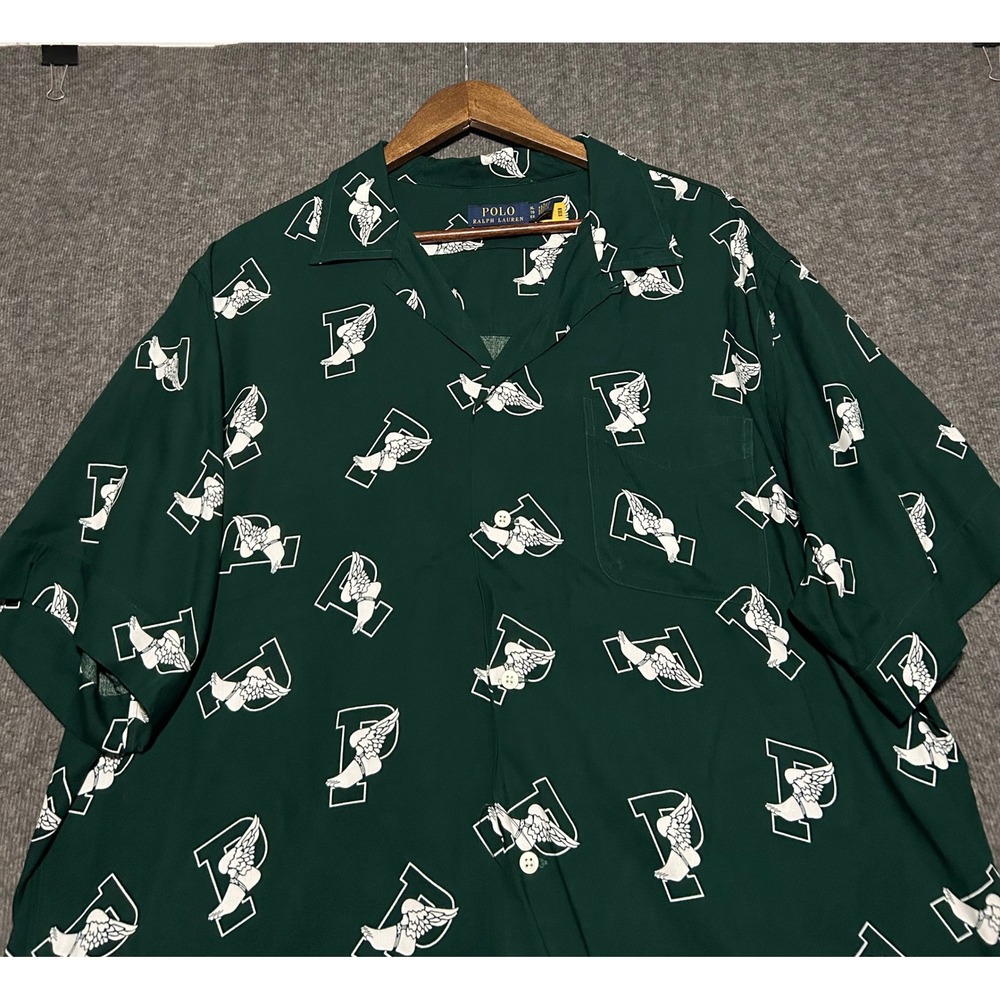 Polo ralph lauren wing foot camp shirt mens green viscose XL classic fit